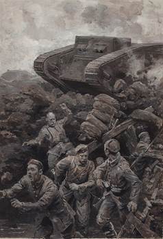 ​«Кто-то в первой линии окопов крикнул, что явился дьявол, — и это слово разнеслось по окопам с огромной быстротой» Картина Фортунино Матания - Танки: столетие боевого крещения | Военно-исторический портал Warspot.ru